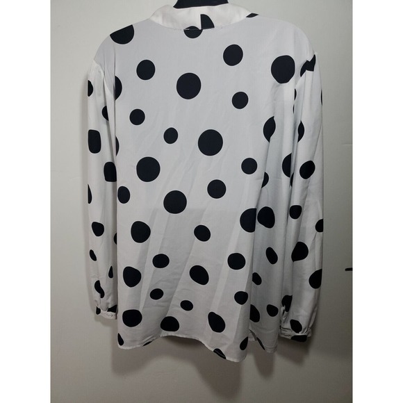 Eloquii 24 White Black Polka Dots Tie At Neckline Button Down Long Sleeve Blouse - Picture 8 of 11